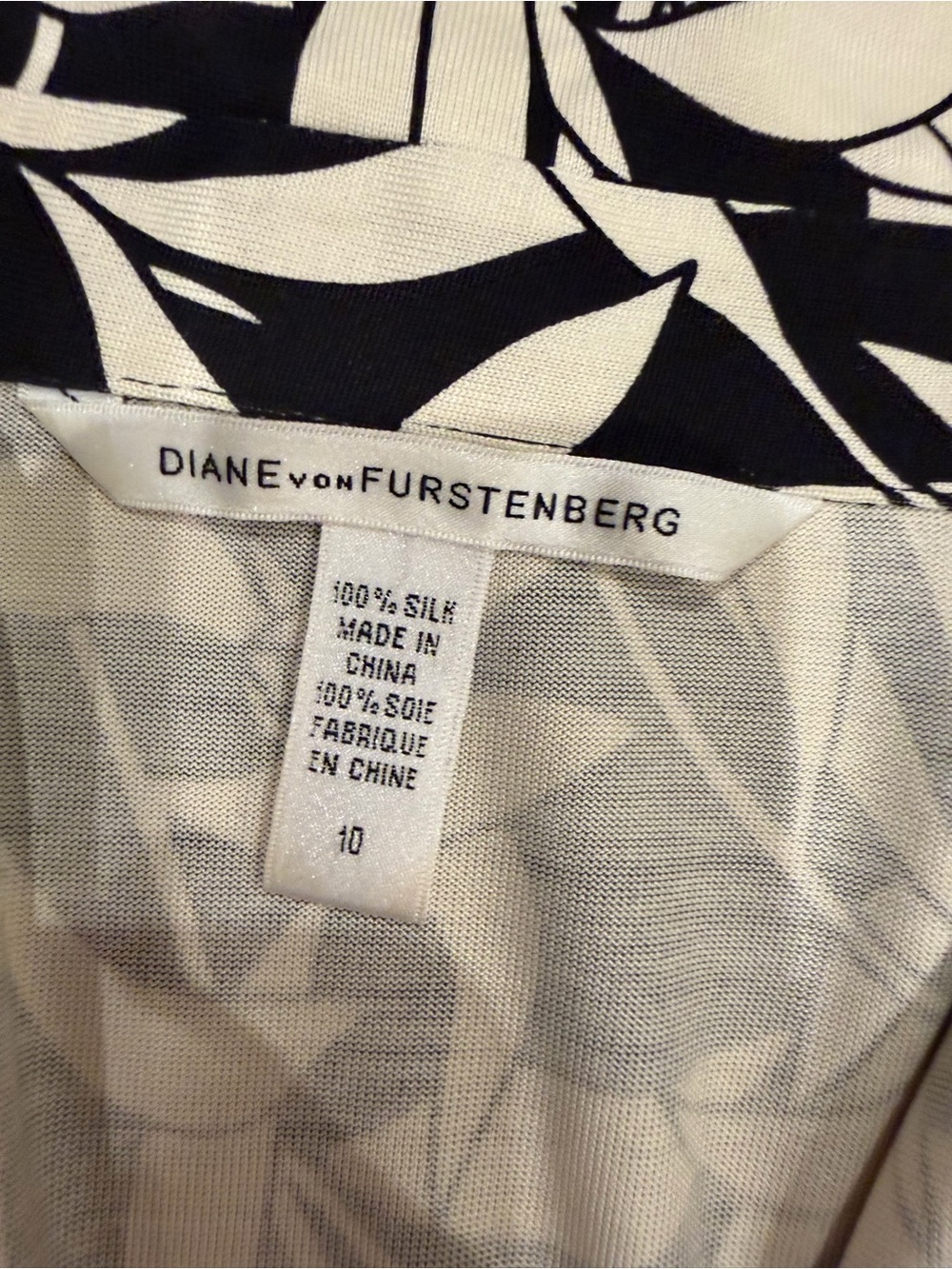 Diane Von Furstenberg Black and Cream Leaf-Print Silk Midi Wrap Dress - Picture 8 of 14